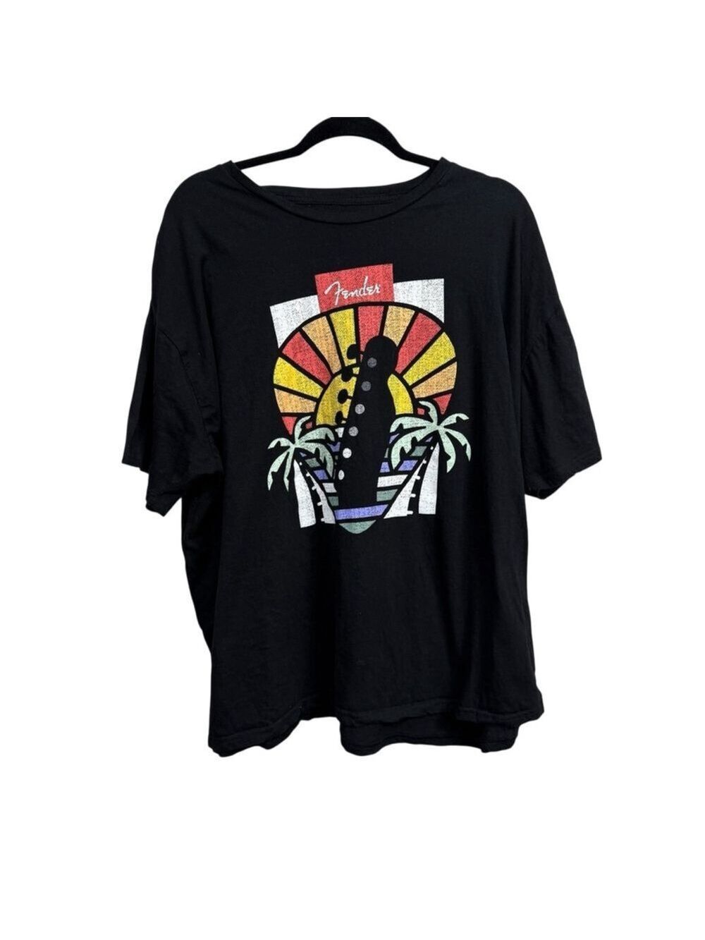 Fender Guitar Sunset Graphic T-Shirt Black Cotton XX Large